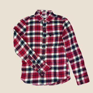 Abercrombie Kids S Muscle Fit VTG Flannel Plaid L/S Shirt Red Green Christmas